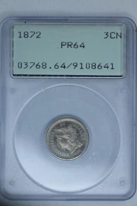 1872 PCGS PR64 OGH RATTLER THREE CENT NICKEL PROOF REFLECTIVE FIELDS SCARCE 3C - Picture 1 of 9