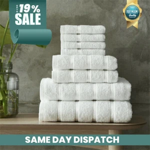 8PC Boston Towel Bale Set White Soft Hand Face Bath Towels 100% Egyptian Cotton - Picture 1 of 6