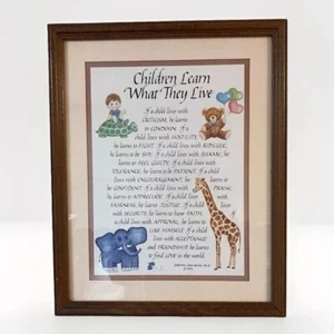 Children Live What They Learn Framed Picture Folk Art Nursery Poem Animals Baby - Picture 1 of 4