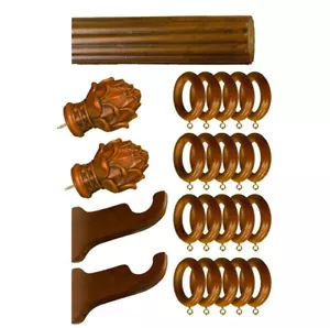 1 Set of 72" Curtain Drapery Rod Wood/Rasin Antique-Teak Color Fluted Design - Picture 1 of 2