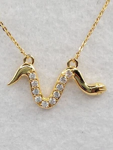 Natural White Zircon Snake Necklace 18" Vermeil YG over Sterling Silver (0.50ct) - Picture 1 of 4
