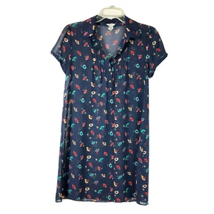 I love H81 Junios Dark Blue Floral Dress size S Sheer Short Sleeve Pleated 25P - Picture 1 of 5