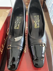 Salvatore Ferragamo Womens Shoes- Size 9.5 AA Black Slip-on, 3 inch heel - Picture 1 of 5