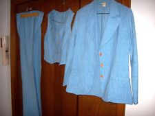 VTG 70s 3 Piece Ladies Blue Tweed Suit, Bell Bottom Pants W 26" L 32" USA