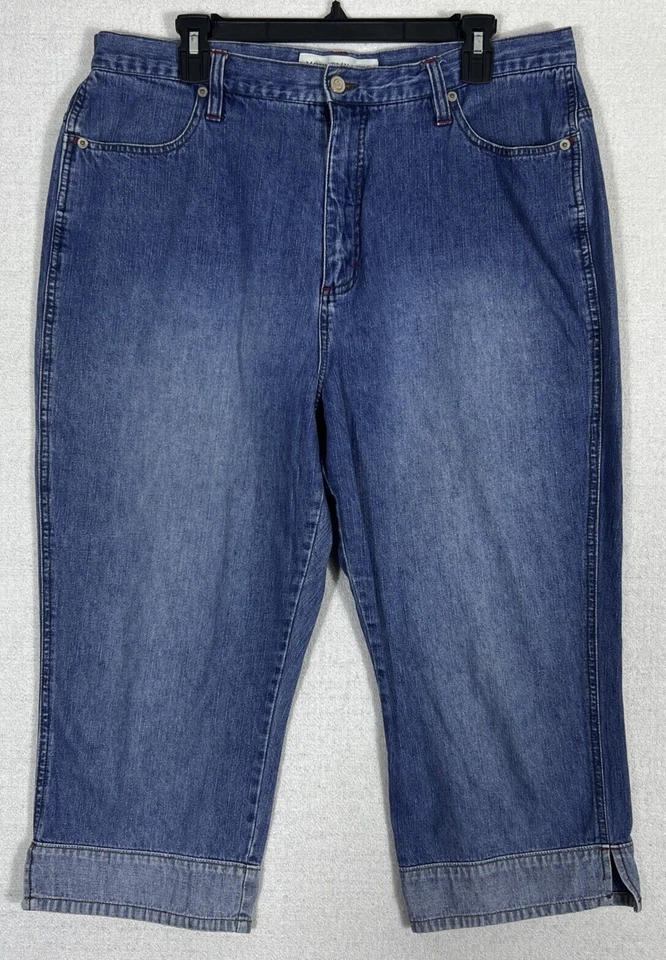Pantalones de mezclilla Mountain Lake Capri para mujer 18 azules bolsillos de lavado medio algodón tiro medio Foto 1 de 4