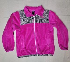 North Face Soft Fleece Girls Pink Jacket Size XL (18) Zebra Striped Full Zip - Picture 1 of 8