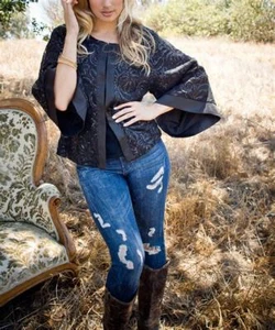 Nick & Mo, Black Sequin Lace and Satin Crop Dolman Jacket, NWT, MSRP $169 - Picture 1 of 2