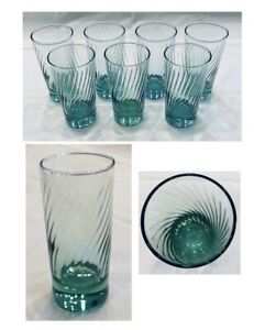 VINTAGE Libbey Glass Coolers 8 oz. GREEN SWIRL 7-Piece Set USA