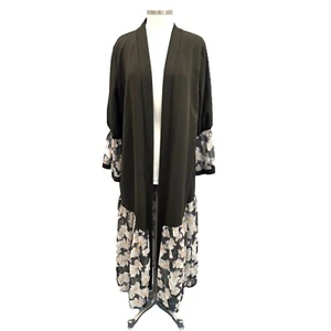 Maymara Womens Boho Duster Cardigan Size 46 (L/XL) Olive Green Floral Open Front - Picture 1 of 11