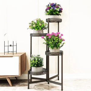 4Tier Foldable Corner Tall Plant Stand Metal Flower Display Rack Indoor Outdoor - Picture 1 of 12