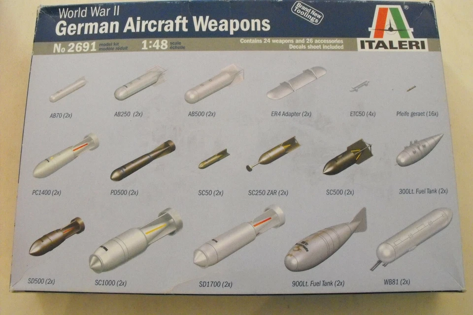 KIT SCALA 1/72 NUOVO ITALERI 2691 GERMAN AIRCRAFT WEAPONS WWII - Immagine 1 di 1