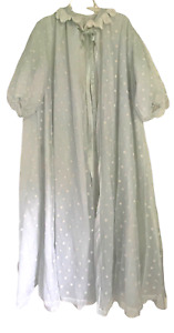 Vtg 60s Odette Barsa Baby Blue Ivory Dot Bridal 2 pc Corset Gown Peignoir Set