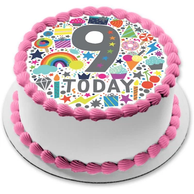 9.Geburtstag Tortenaufleger Party Muffin Deko Geschenk Kerze Mädchen neu essbar - Bild 1 von 4