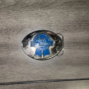 OVAL PABST BLUE RIBBON BEER- ENAMELED PEWTER BELT BUCKLE - Picture 1 of 5