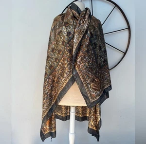 Vintage Carolyne Barton Night riesiges halbtransparentes Seidentuch Metallic Blumen - Bild 1 von 7