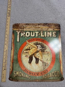 TROUT LINE SMOKING TOBACCO METAL ADVERTISING SIGN - Picture 1 of 3