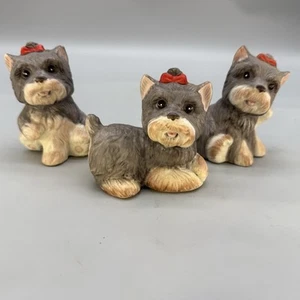 Vtg Homco Ceramic Yorkie Dog Figurines Yorkshire Terrier 1475 Set of 3 Excellent - Picture 1 of 16