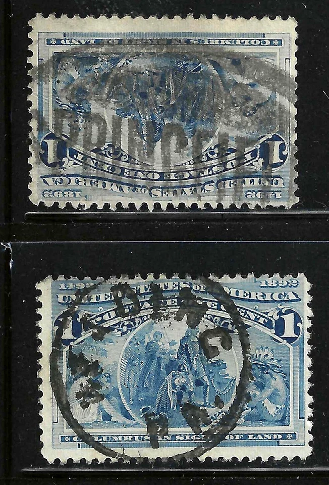 Sc #230 Reading & Springfield Town Fancy Cancel 1 Cent Columbian 1893 US 93B51 - Image 1 of 3