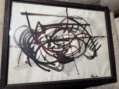 Pintura al óleo sobre papel vintage "composición abstracta" - firmada y enmarcada Foto 1 de 4