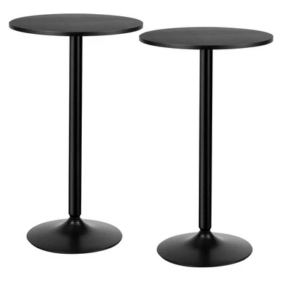 Set of 2 Round Pub Table 24" Bistro Bar Height Cocktail Table w/Metal Base Black - Image 1 of 4