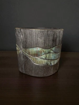 Maceta/jarrón de cerámica de estudio hecho a mano firmado RC texturizado moderno rústico Foto 1 de 4
