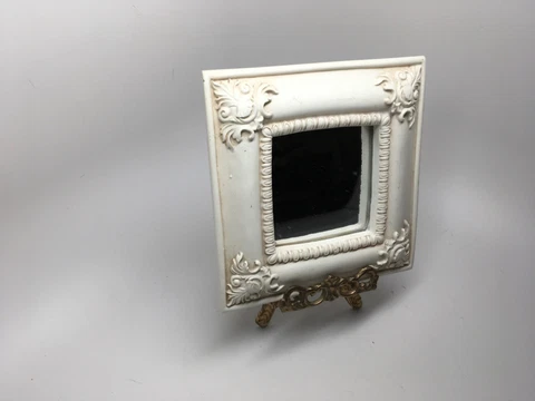 VTG MINI 5 3/4” SQUARE IVORY COLOR RESIN ORNATE SCROLLWORK WALL MIRROR Cover