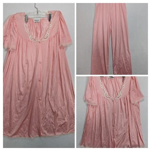 Vanity Fair Pink Pajamas 3 Pc Shirt Pants Robe Vintage Size S M Nylon Blend Pink - Picture 1 of 24