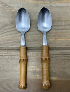 Cucchiai Pompelmo Vintage MCM Manico Bambù Dentellato Inox Giappone Set di 2 - Foto 1 di 16