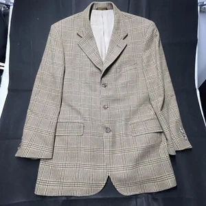 Vintage Brooks Brothers 3 Button Suit Jacket Blazer Wool Cashmere Tan Plaid 41R - Picture 1 of 10