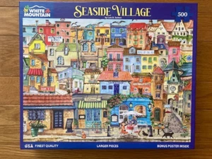 WHITE MOUNTAIN Complete 500 Piece Puzzles- "Seaside Village," & "Classic Signs" - Picture 1 of 3