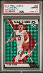 2019-20 Panini Mosaic NBA Debut Green Prizm Tyler Herro PSA 10 GEM MT Rookie RC - Picture 1 of 2