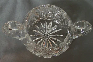 VINTAGE CRYSTAL CUT GLASS CONDIMENT BOWL WITH HANDLES - HEAVY - MINT - Picture 1 of 8