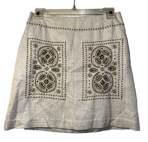 New Anthropologie FLOREAT Sz 6 Beige Metallic Studded Embroidered Mini Skirt NWT - Picture 1 of 4