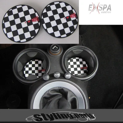INSERTO PORTABICCHIERI BANDIERA A SCACCHI PER MINI COOPER R55 CLUBMAN R56 R57 R58 R59 - Immagine 1 di 4