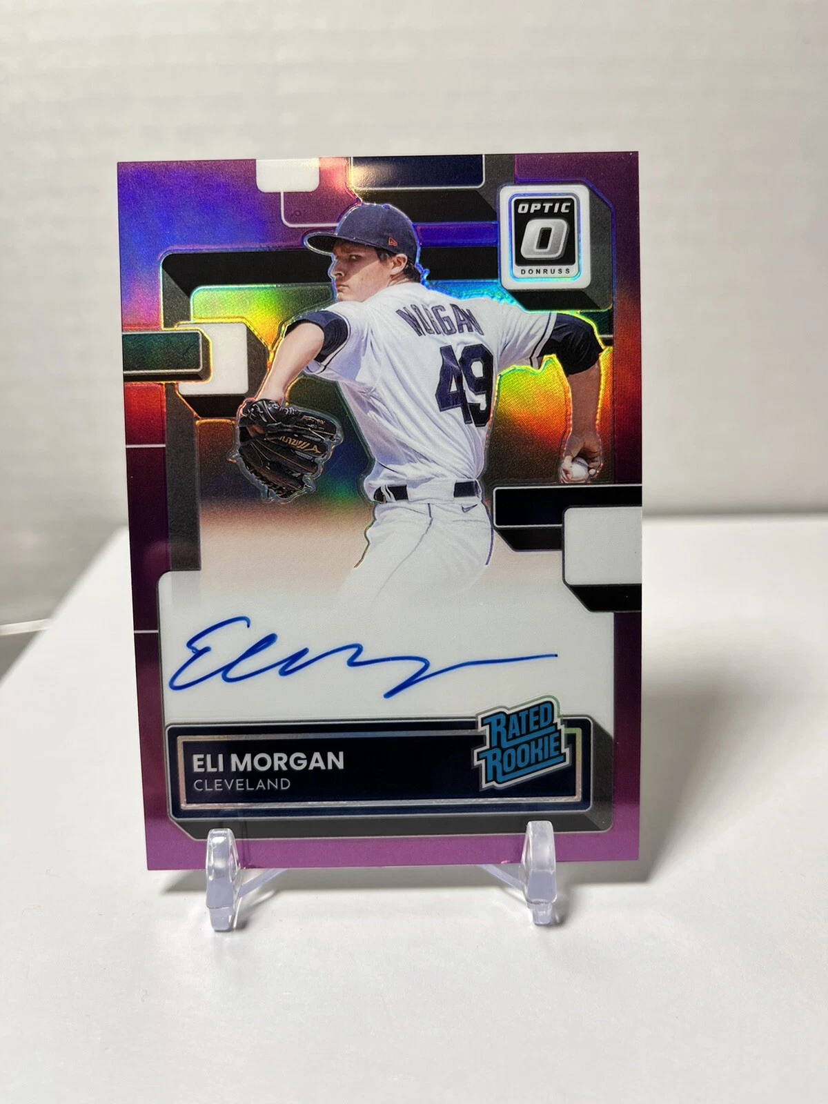 Eli Morgan RC - 2022 Panini Donruss Optic Rated Rookie Auto Purple Prizm 18/100
