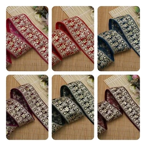 FCL 1 mtr Embroidered Border Saree Lace Trim Fabric Asian Traditional Wedding - Picture 1 of 36