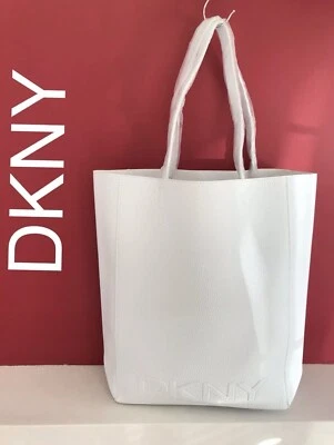 DKNY Large Beach Tote Shopper Bag Beach Bag White Faux Leather Brand New! - Image 1 of 4