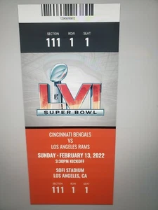 Biglietto replica SUPER BOWL LVI 56 2022 - CINCINNATI BENGALS vs LOS ANGELES RAMS - Foto 1 di 4