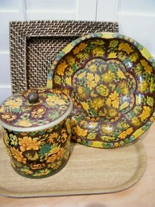 VTG DAHER DECORATED WARE MADE IN ENGLAND METAL SET FLOWERS CANISTER & BOWL - Picture 1 of 7