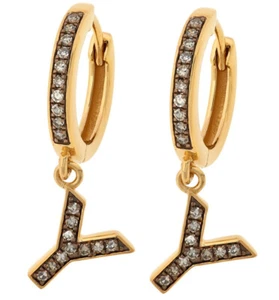 1/3ct Champagne Diamond "Y" Initial Sterling Silver Dangling Drop Earrings - Picture 1 of 3