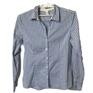 H&M Womans Blue & White Striped Cotton Blend Button Front Shirt Shirt Size 16 - Picture 1 of 8