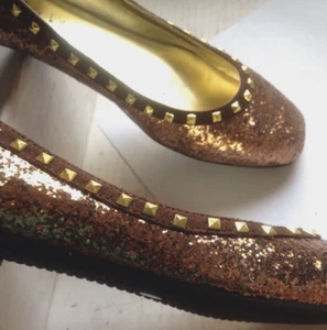 Nicole Miller® Festive Gold Studded BRONZE Glitter Glee Ballet Flats Shoes NIB - Picture 1 of 6