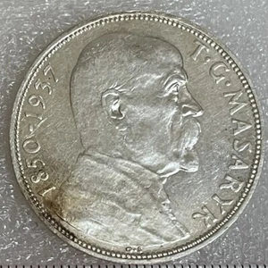 1937 CZECHOSLOVAKIA Silver 20 KORUN Coin "President MASARYK" aUNC - Picture 1 of 5