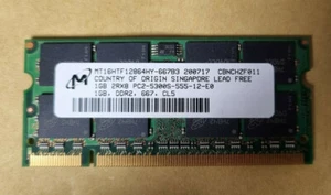 Micron 1GB DDR2 667MHZ Laptop Memory RAM SODIMM MT16HTF12864HY-667B3 - Picture 1 of 1