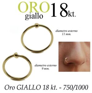 Piercing NASO cerchio  9mm 11mm ORO GIALLO 750% 18kt. nose ring yellow GOLD 18kt