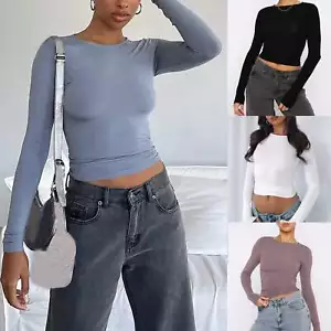 Abbigliamento Donna Moda Slim Maniche Lunghe Pullover Top Tinta Unita Causale Fit Camicia - Foto 1 di 92