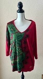 Vintage Desigual grün und rot Top große Oma gehobener Küstenkern - Bild 1 von 4