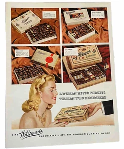 Vintage 1940 Whitman's Schokolade Farbdruck Anzeige Life Magazin Süßigkeiten Werbung Anzeigen - Bild 1 von 1