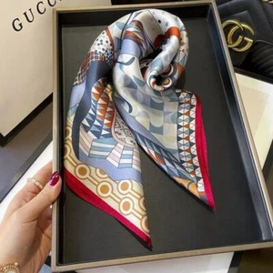 100% Mulberry Silk 27" Square Scarf Women Fashion Blue Neckerchief Wrap Bandana - Picture 1 of 5