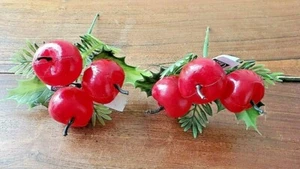 Vintage Set of 2 Marco Plastic Fruit Cherries w/Greenery Artificial Decor (NEW) - Picture 1 of 5